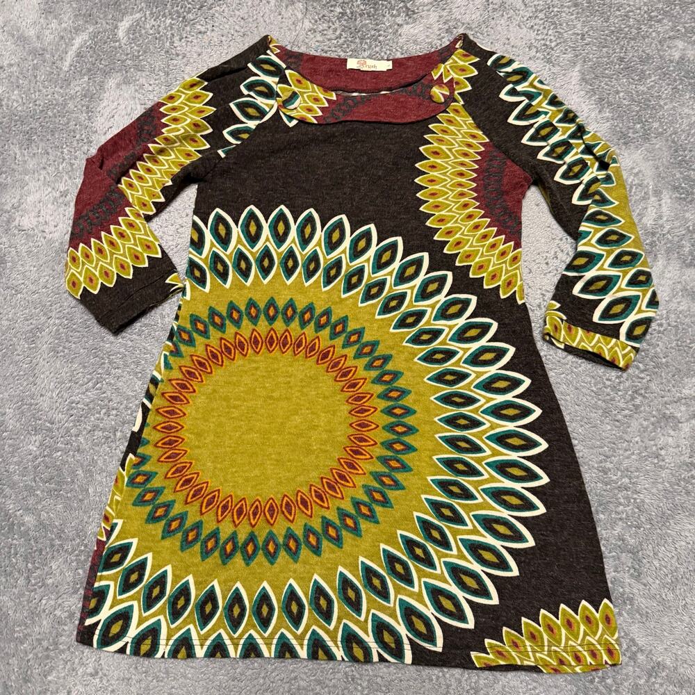 Aryeh Sweater Dress Womens Large Red Geometric Boho